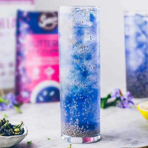 Blue Butterfly Pea Flowers White Peach Lemonade Chia Tea