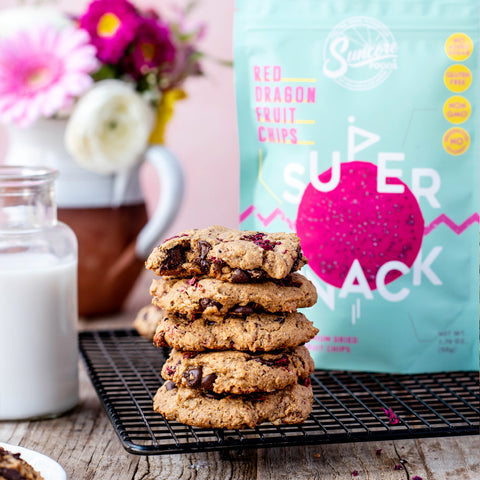 Red Dragon Fruit Chocolate Chip Oatmeal Quinoa Flake Cookies
