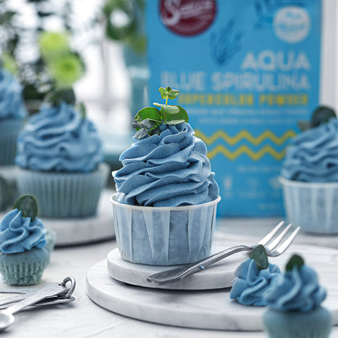 Aqua Blue Velvet Cupcakes with Blue Vanilla Buttercream Frosting