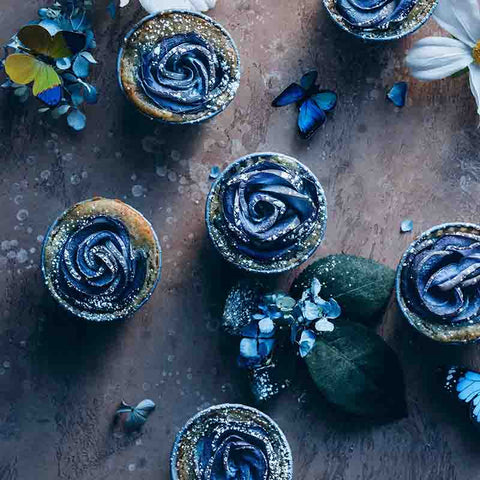 Blue Butterfly Pea Rose Cupcakes