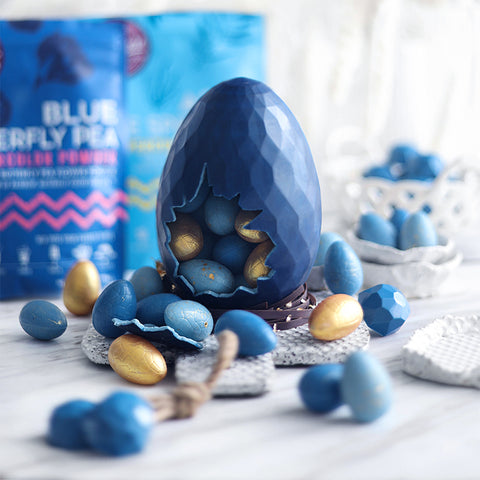Blue Butterfly Pea & Spirulina Chocolate Molded Eggs with Chocolate Ganache