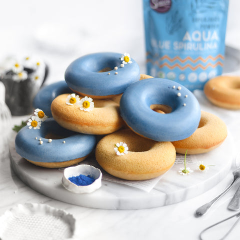 Blue Spirulina Chocolate Glazed Baked Donuts