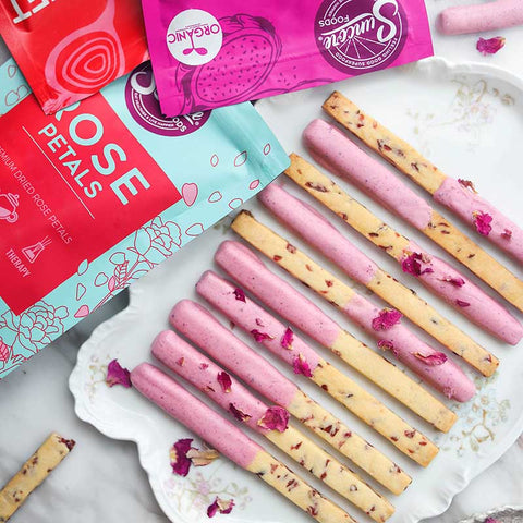 Cranberry Rose Petals Pink Pitaya Glazed Cookie Sticks