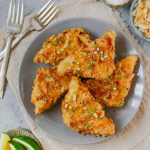 Crispy Toasted Coconut Hemp Seeds Crusted Tofu