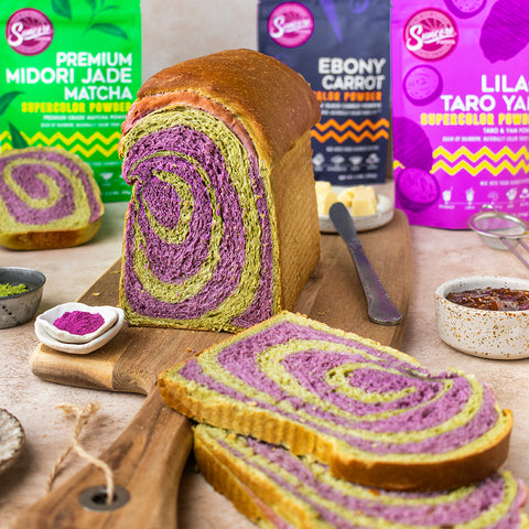 Ebony Carrot Lilac Taro Yam Matcha Swirl Bread