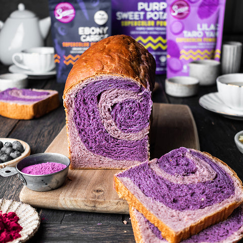 Ebony Carrot Lilac Taro Yam Swirl Bread