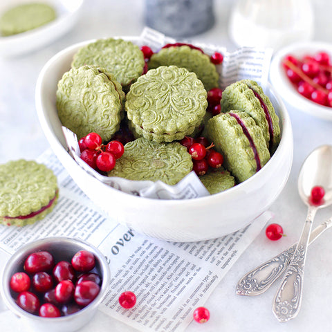Merry Embossed Matcha Red Beet Cranberry Jam Cookie Sandwiches