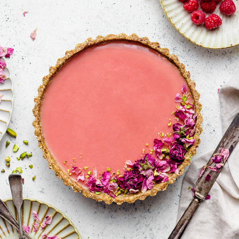 Raspberry Pink Pitaya Rosewater Quinoa Flakes Tart