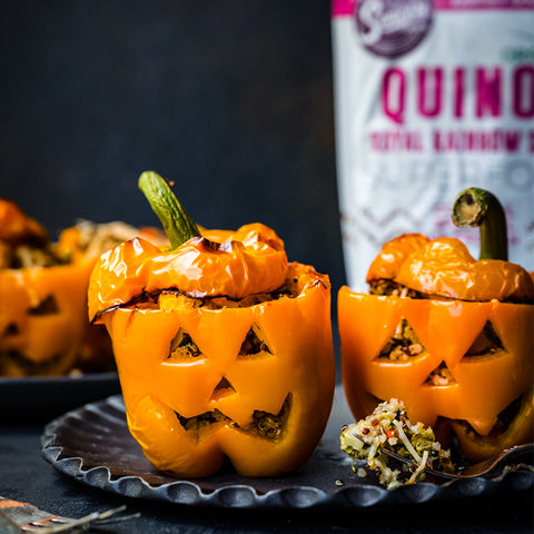 Jack-o'-Lantern Pumpkin Quinoa Stuffed Peppers