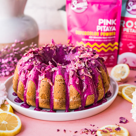 Lemon Bundt Cake with Pink Pitaya Glaze