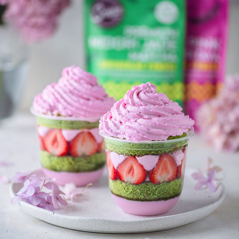 Matcha Cake Pink Pitaya Ice Cream Layer Cup