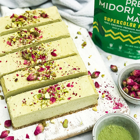 Matcha Rose Cheesecake Bars