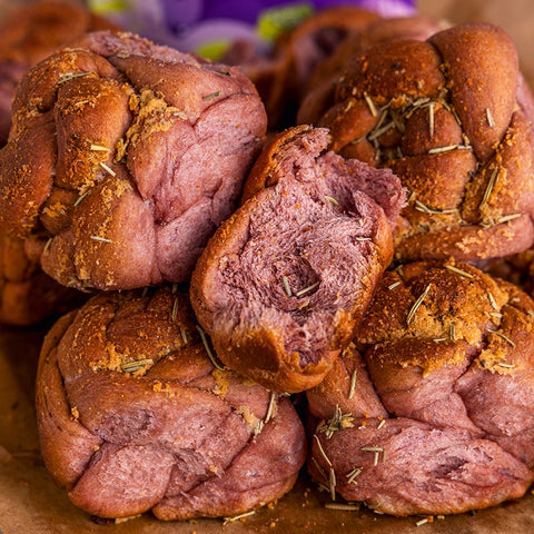 Purple Sweet Potato Rosemary Braided Buns