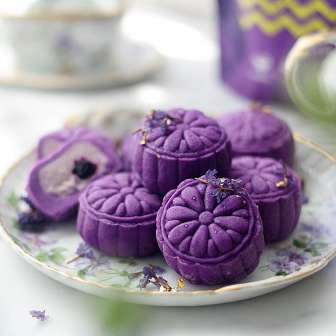 Purple Sweet Potato Snowskin Blueberry Ice Cream Mooncake