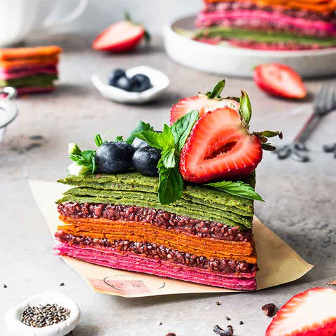 Rainbow Crepe Cake with Chia Jams