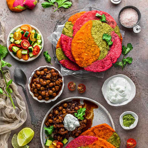 Rainbow Naan with Chickpea Curry
