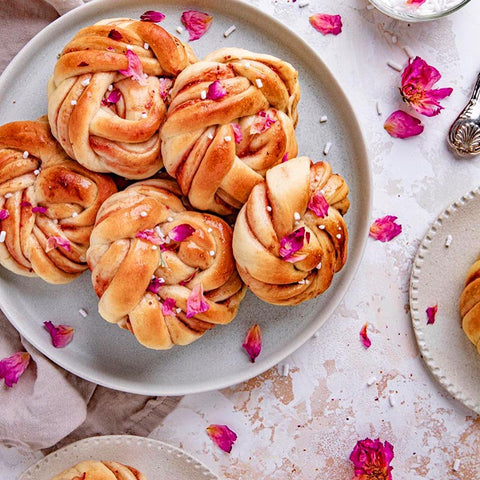 Rose Glazed Strawberry Rhubarb Buns