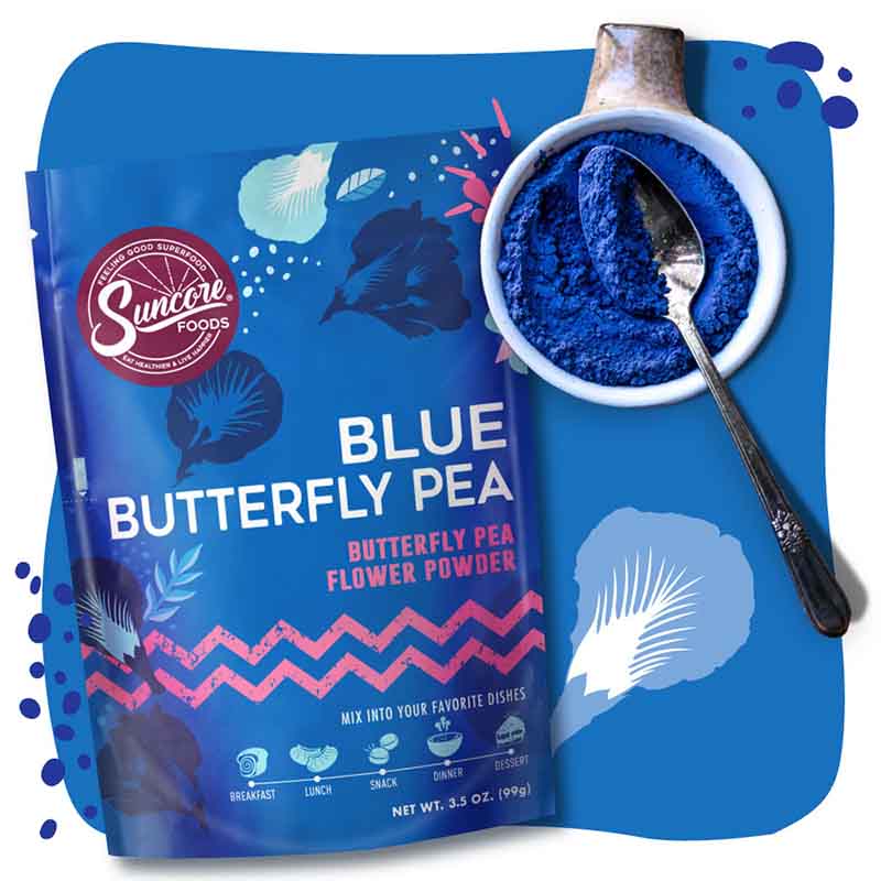 Blue Butterfly Pea Powder Plant-Based Gluten-Free Organic Vegan Non-GMO  Deep Blue to Violet Food Color â€“ Suncore Foods Inc.